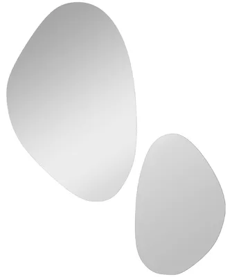 Produktbild von Wandspiegel 2er-Set 70 x 46 cm, 49,5 x 31 cm Fenster Spiegel mit Metallrahmen Hängespiegel in Kieselform, Schwarz