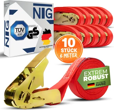 Produktbild von Spanngurt Zurrgurt 6m 10 Stück Set (800 daN, KG) 25mm,1 tlg. DIN Ratsche