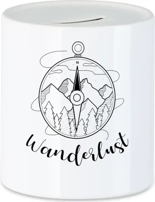 Produktbild von Wanderlust Spardose Camping Reisen Abenteuerlust Kompass Urlaub