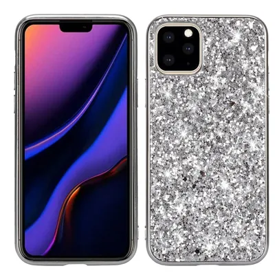 Image de Étui de protection pour Apple iPhone 11 Pro Max, avec paillettes brillantes, couleur argent