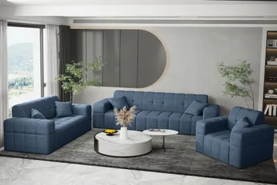 Produktbild von Sofaset Designersofa NANCY 3-2-1 in Stoff Neve Blau