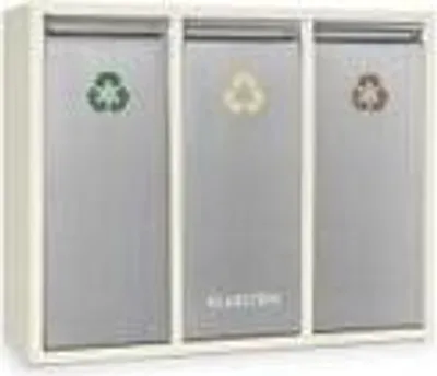 Produktbild von Klarstein Ordnungshüter 3 - Mülltrennsystem, Mülleimer, Mülltrenner, 45 Liter (3 x 15 L), Frontklappen mit Griff, Edelstahlgehäuse, farbliche Kennzeichnung, Recycling, creme-silber
