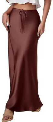 Immagine prodotto di Solidchoice - Gonna a pieghe ampia con vita alta e fiocco, color cioccolato