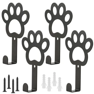 Produktbild von Wandmontierter Hundemantelständer, Set mit 4 Hundeleinenhaltern, multifunktionaler Schlüsselhalter, schwarz