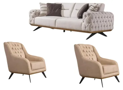 Produktbild von Sofa Set Cuba Farbe Beige Stellvariante 2+1+1 mit Relax-/Bettfunktion durch verstellbare Rückenlehne