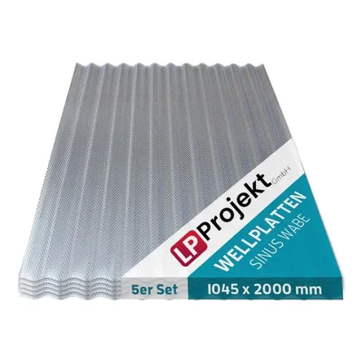 Produktbild von LP Projekt Wellplatten, Wabenstruktur, extra starkes Polycarbonat (PC), klar, 2,6 mm dick, Welle 76/18, 104,5 x 200 cm, 5er-Set