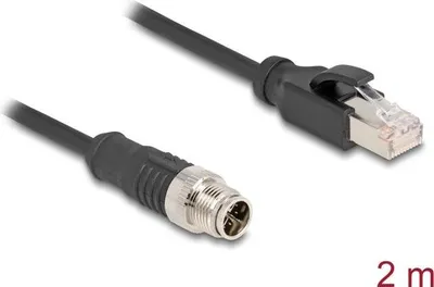 Productafbeelding van Delock - Netwerkkabel - 8-polige M12-X (mannelijk) naar RJ-45 (mannelijk) - 2 meter - 6 mm - S/FTP - CAT 5e - afgeschermd, zonder haak - zwart