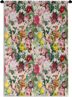 Produktbild von MuchoWow® Wandteppich Wandbehang Blumen - Rosen - Rosa 90x135 cm Tapisserie Dekoration Wandtuch - Baumwolle - Wandskulptur