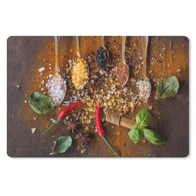 Produktbild von MuchoWow® Schreibtischunterlage Löffel - Kräuter - Chili - Gewürze - Salz 60x40 cm - XXL Mauspad - Großes Mauspad