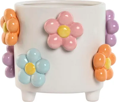 Obrázek produktu pro Květináč Home ESPRIT White Multicolour Dolomite Flowers 17 x 17 x 14,5 cm