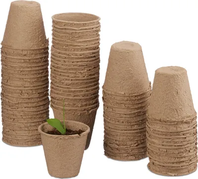 Immagine prodotto di Set di vasetti per la semina Relaxdays, biodegradabili, per piante, rotondi, 80 pezzi, vasetti per piante, cellulosa, diametro: 6 cm, beige