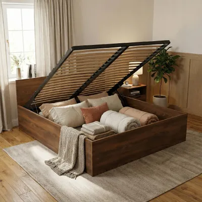 Produktbild von Komvortowy | Bett 120x200 Cm | Doppelbett Mit Metall-Lattenrost | ARVADONNA-KASTANIE | Bettkasten Ohne Bodenplatte | Hochklappbar Nach Oben