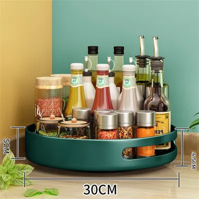 Produktbild von Gewürzregal Drehbar, Drehteller 30cm, Drehbares Gewürzregal Organizer für Schrank Speisekammer Küche Arbeitsplatte Kühlschrank Büro, Drehteller Organizer, Stah«, Sanfte 360° Drehung - grün