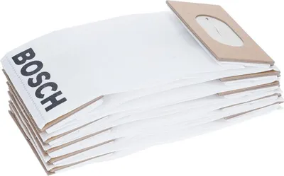 A stack of white Bosch vacuum cleaner bags.