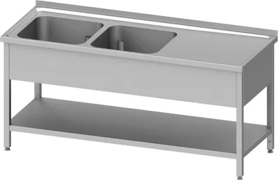 Produktbild von Spültisch mit Grundboden 1200x600x850 mm, mit zwei Becken, mit Aufkantung, verschweißt