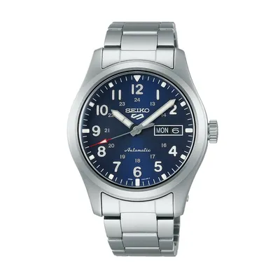 Produktbild von Seiko 5 Sports Automatikuhr aus Edelstahl mit blauem Zifferblatt SRPG29K1
