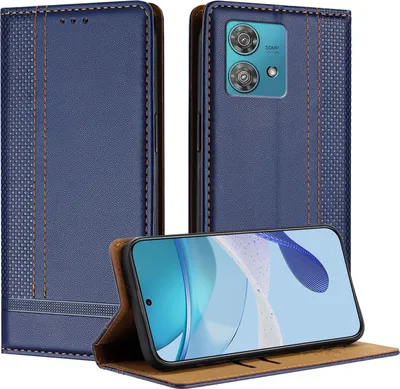 Image de Etui pour Motorola Edge 40 Neo étui en cuir avec fonction stand bleu