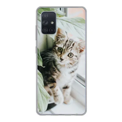 Produktbild von MuchoWow® Handyhülle Schutzhülle Hülle für Samsung Galaxy A51 Katze - Kätzchen - Pflanzen Silikon Softcase Handy Hülle - Schutzabdeckung