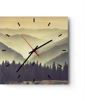 Produktbild von Wanduhr - Quadrat - Glasuhr - Berge Wald Natur - 40x40cm - Schleichendes Uhrwerk - Lautlos - zum Aufhängen bereit - Dekoration Modern - Wanddekoration aus Glas - C3AC40x40-3820