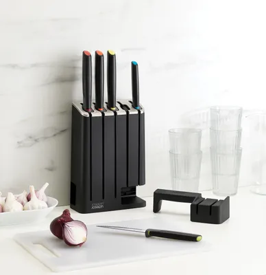 Produktbild von Elevate™ Knives SlimBlock 5-teiliges Messer-Set mit Keramikschleifstein – Schwarz