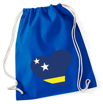 Produktbild von Huuraa Turnbeutel Curacao Flagge Herz 12 Liter Bright Royal Baumwolle Rucksack Geschenkidee