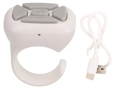 Obrázek produktu pro Prsten s dálkovým ovládáním přes Bluetooth, dobíjecí přes USB, aplikace pro listování stránkami pro TikTok, Kindle, mobilní telefon, fotoaparát, spoušť, selfie, bílá