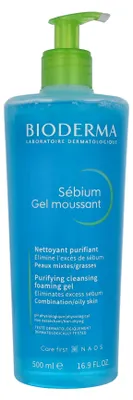 Produktbild von Bioderma Sébium, Reinigungsgel, ölige Haut, Pumpenflasche, AQUA/WATER/EAU, SODIUM COCOAMPHOACETATE, SODIUM LAURETH SULFATE, METHYLPROPANEDIOL, DISODIUM EDTA,..., 500 ml, 1 Stück(e)