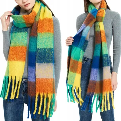 Produktbild von Schal - Großer Warmer Schal - Dick - Elegant - Modischer Schal - Damen - Winter - Halstuch - Bunt
