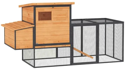 Produktbild von Hš¹hnerstall aus Holz und Stahl mit Auslauf, Nistkasten, Kotwanne und offenem Dach, 192 x 81,5 x 104 cm, orange