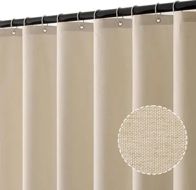 Produktbild von Duschvorhang aus Leinen – Luxus-Hotel-Look – 1 Stück – Hellbeige – wasserdichtes Polyester – 180 x 210 cm