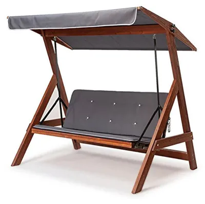 Image de Balancelle de jardin 3 places en pin et polyester anthracite - L 190 × P 120 × H 180 cm - Charge 350 kg