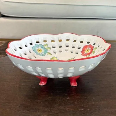 Zdjęcie produktu dla Duża dekoracyjna miska na owoce – ceramiczna miska o średnicy 10 cali do dekoracji kuchni, z czterema nóżkami