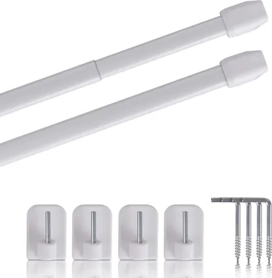 Immagine prodotto di Set di 2 aste telescopiche per tende con ganci autoadesivi - Fissaggio senza forature - Bianco, 80-120 cm