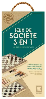Imagen del producto de Juego de mesa de madera 3 en 1: backgammon, ajedrez y damas. Dimensiones: 29x29x2 cm. Ideal para el tiempo libre