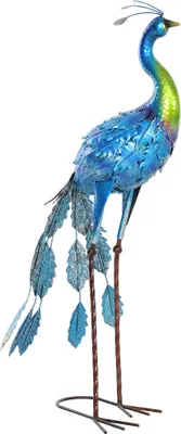 Image de Outsunny Statue de paon de jardin, décoration jardin extérieure en métal, résister aux éléments, pour jardins, porches, terrasses, 83H cm, multicolore