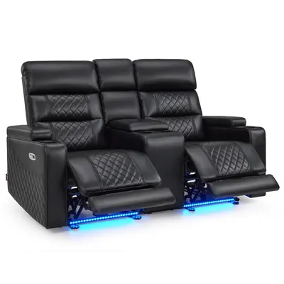 Produktbild von M MCombo 2 Sitzer Fernsehsessel Elektrisch Verstellbar, Zero-Gravity-Kinosessel mit LED, Verstellbare Kopfstütze, 35D Vollschaum-Sitzkissen 7705