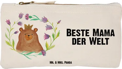 Produktbild von Mr. & Mrs. Panda kosmetiktäschchen Bär Königin Größe S Klein - Weiß - Geschenk, Mama, Stoffbeutel, Federtasche, Teddy, Muttertag, Kulturbeutel, Mutter, Ist Die Beste, Mom