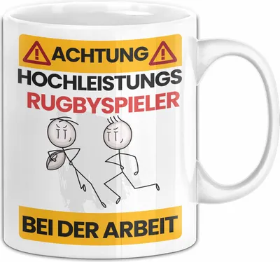 Produktbild von Rugbyspieler Tasse Geschenk Lustiger Spruch Geschenkidee für Rugbyspieler Achtung Hochleistungs Rugbyspieler Bei Der Arbeit (Weiß)