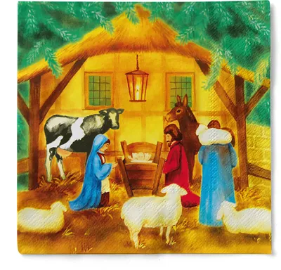 Produktbild von Tissue Serviette Weihnachtskrippe, 3-lagig, 33 x 33 cm, 100 Stück - Mank