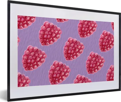 Produktbild von MuchoWow® Gerahmtes Poster Himbeere - Obst - Aquarell 60x40 cm - Poster mit Schwarzem Bilderrahmen Wandposter Rahmen Foto Bilder - Schlafzimmer - Plakat in Rahmen - Drucken