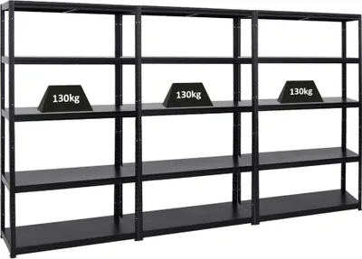 Produktbild von Mega Deal | 3x Schwerlastregal Steel Eagle  | HxBxT 180x100x40 cm |  Fachlast 130kg | Schwarz