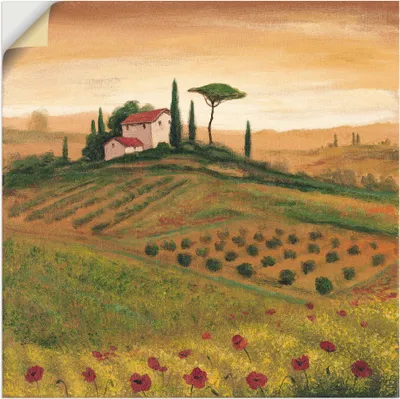 Produktbild von ARTland Wandbild, selbstklebend Toskanalandschaft mit Mohnblumen I Größe: 40x40 cm