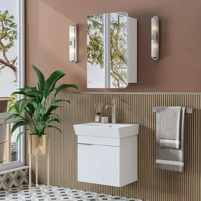Image de Skye Decor, Ensemble de meubles de salle de bain moderne (2 pièces) comprenant un meuble-lavabo et un miroir, blanc