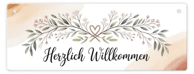 Produktbild von Herzlich Willkommen Metallschild botanische Zweige