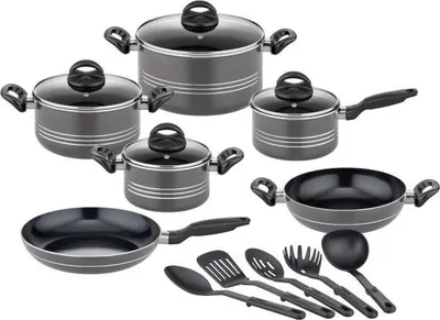 Obrázok produktu pre Sada hrncov GSW Milano Grey, 15-dielna, masívny hliník, nepriľnavý povrch Vitaflon Quarzit, sivá farba