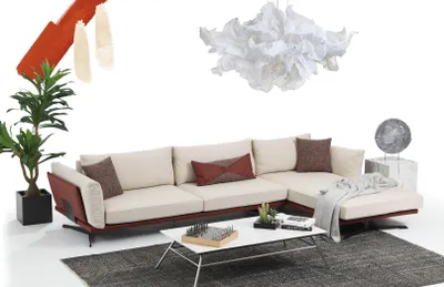 Immagine prodotto di Set di divani angolari divano a L 3 posti beige moderno set di divani angolari in tessuto