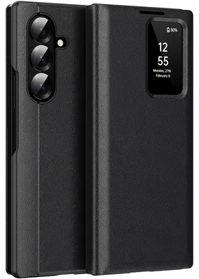 Obrázek produktu pro Kožené flipové pouzdro pro Samsung Galaxy Z Fold 8 Ultra, obal s funkcí Smart View okna a přihrádkou na karty Černý