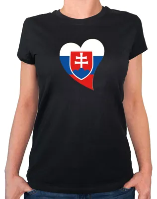 Produktbild von Huuraa Damen T-Shirt Slowakei Flagge Herz S Black Bio Baumwolle Fairtrade Damenshirt Geschenkidee