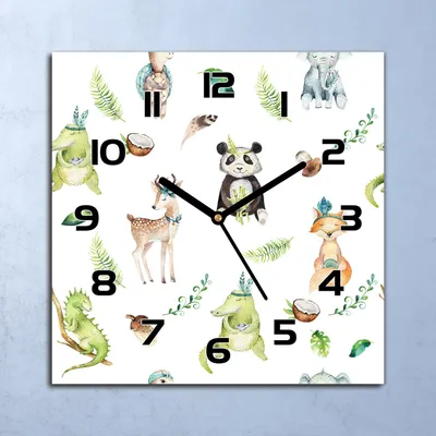 Produktbild von Wanduhr Echt-Glas-Küchenuhr Niedliche Tiere Quarz Lautlos 30x30 Deko Bilder
