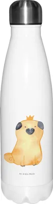 Produktbild von Mr. & Mrs. Panda Wasserflasche Mops Krone - Weiß - Geschenk, Trinkflasche, flasche aus edelstahl, Lustig, Thermosflasche, Königlich, thermobehälter, Sprüche, Hund